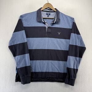 Vintage Gant Rugby Shirt men's 3XL Blue Colorblock Flag Embroidered Preppy y2k